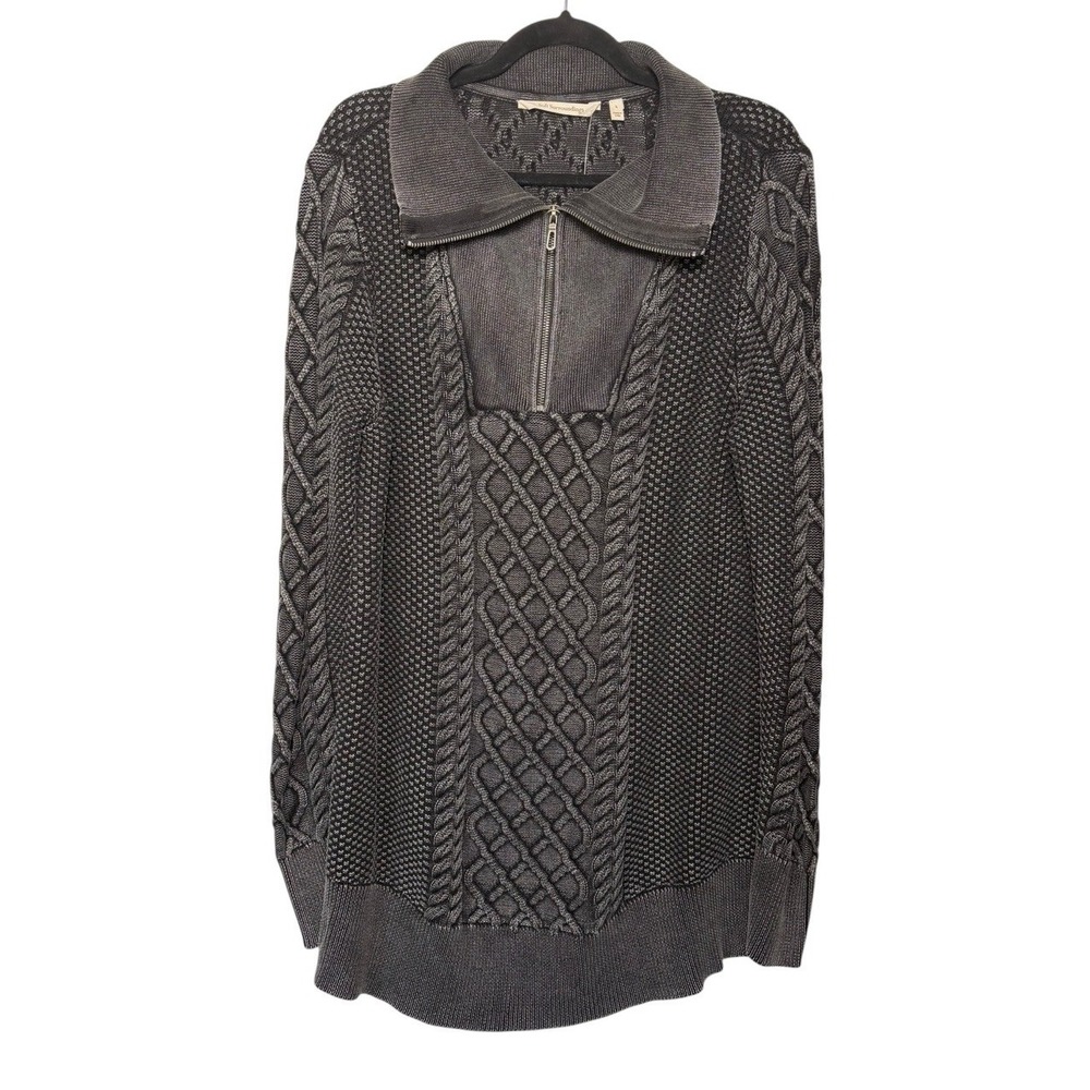 Soft Surroundings 1/4 Zip Cable Knit Tunic Sweater Women's Size Large Black